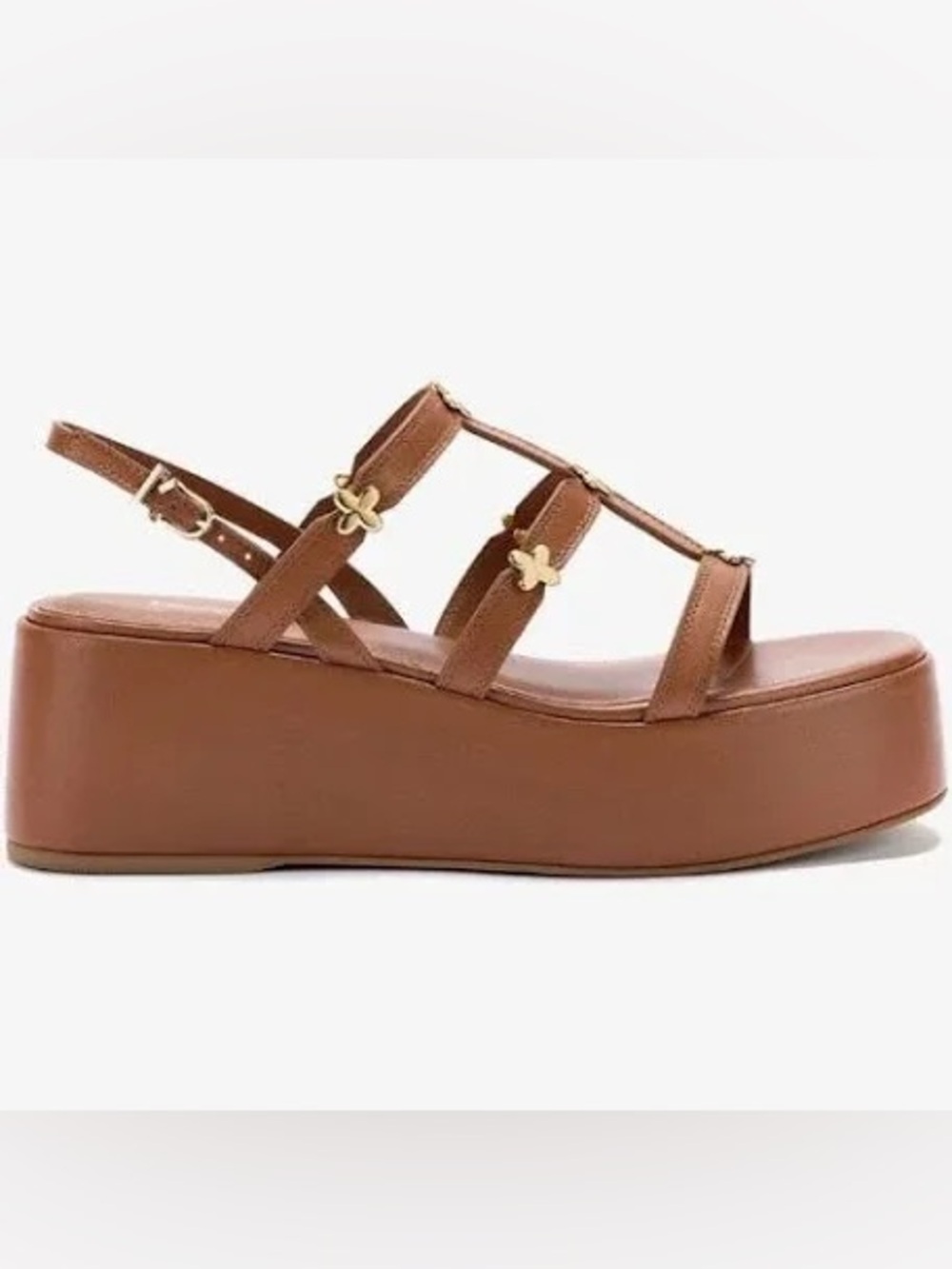 Larroude Brown Floral-Strap Platform Sandals